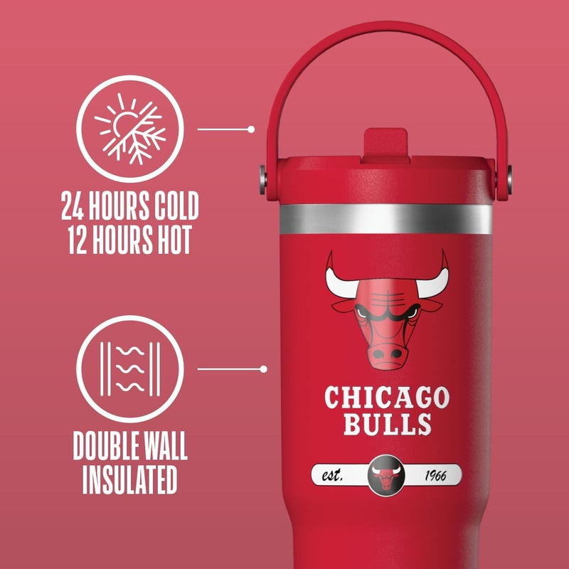 Hydrapeak x NBA Officially Licensed Chicago Bulls 32 oz Nomad Tumbler with Handle and Straw Lid, Leakproof Stainless Steel Water Bottle - Image 3